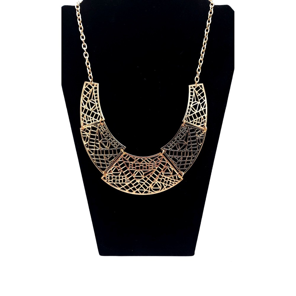 Gold Tone Aztec Bib Necklace Geometric‎ Statement Boho 19-22in